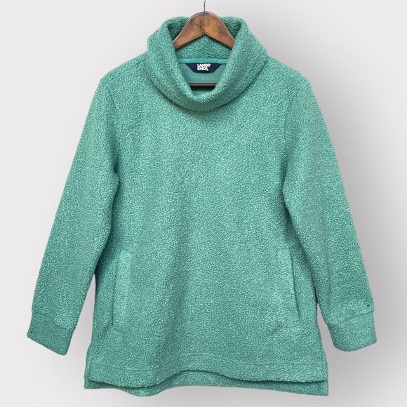 Lands' End Pullover Sweater Women PM Green Cowl Neck Pockets Long‎ Sleeve U59 - Picture 1 of 16